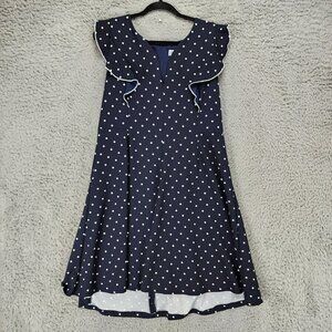 Shelby Palmer Dress Womens 16 Blue Polka Doe Sleeveless Knee Length V Neck